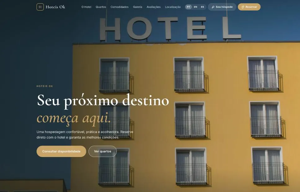 Página inicial do site de um hotel feito no HoteisOK